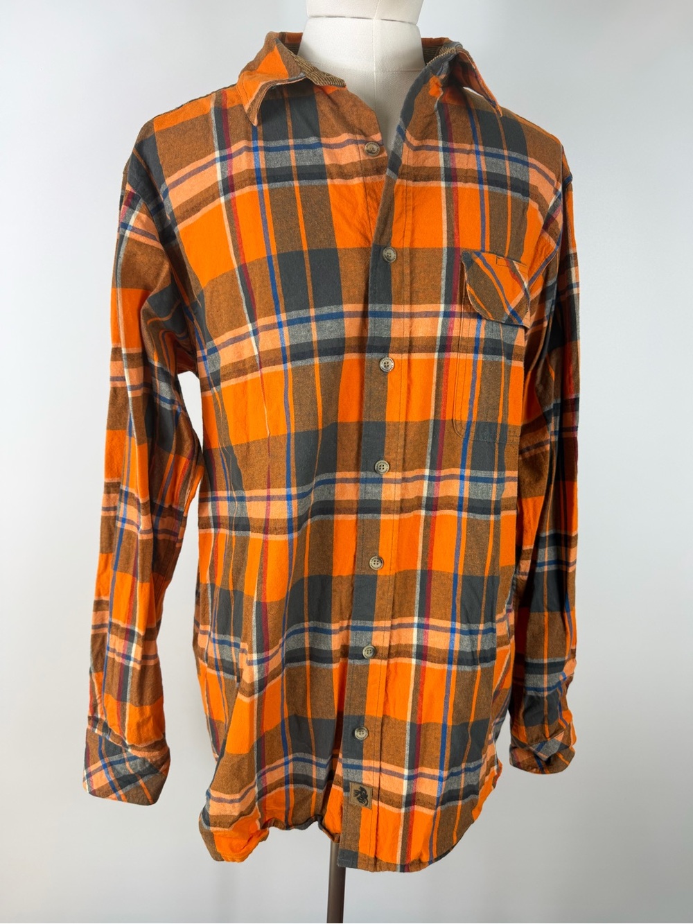 Legendary Whitetails Orange Navy Plaid Button-Down Flannel Shirt cotton LT